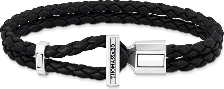 Immagine prodotto Thomas Sabo Bracciale in pelle doppio in argento nero (19 cm, Cuoio, Annerito, Argento 925)