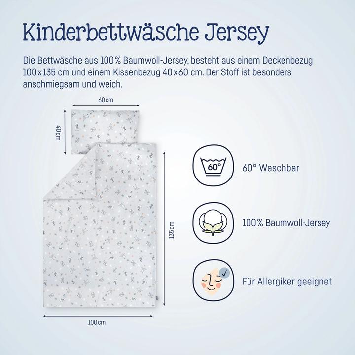 Produktbild Julius Zöllner Kinderbettwäsche Jersey Savanne Grau 100 x 135 + 40 x 60 cm