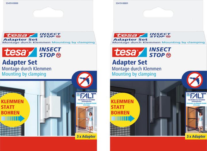 Produktbild tesa FALT Insektenschutz Adapter für Türen, Tür-Klemme für die Montage ohne Bohren oder Schrauben (4 x 11 x 15 cm)