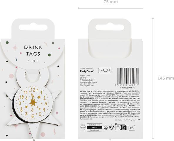 Image du produit Partydeco Drink tags Happy New Year, 7.5-9.5 cm, mix (1 pkt / 6 pc.)