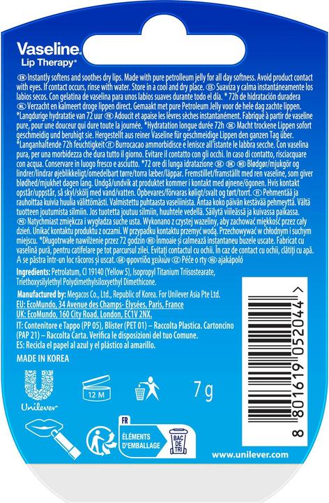 Valeurs nutritives et ingrédients Vaseline Original (Baume)