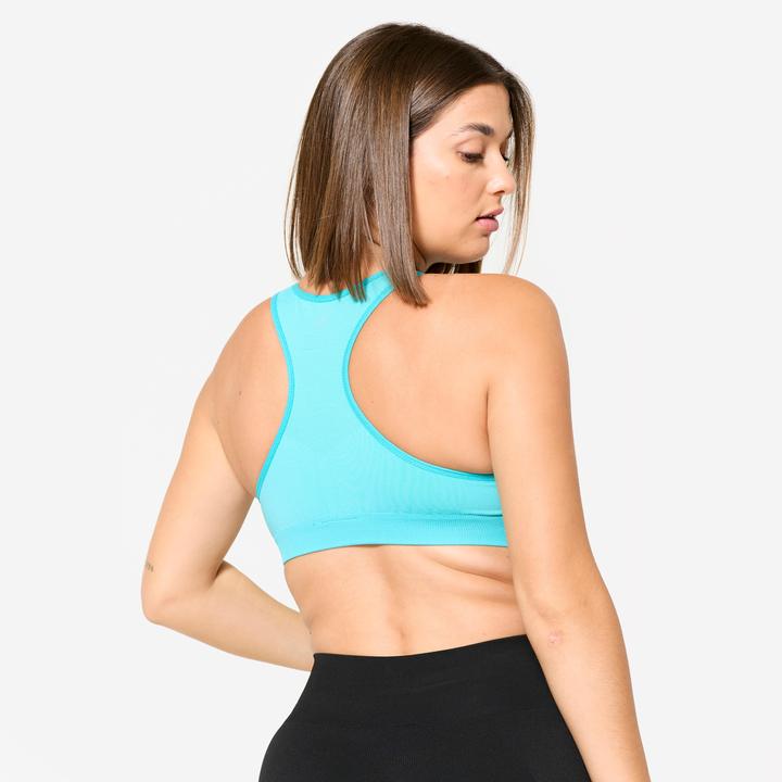 Immagine prodotto Kalenji Sport-BH Bustier Damen nahtlos Schwimmerrücken mittlerer Halt - türkis (L)