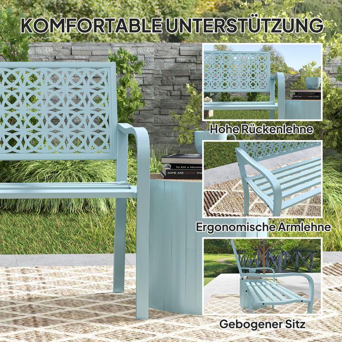 Produktbild Swisshandel24 2-Sitzer Gartenbank, wetterfest, mit Rücken- & Armlehnen, bis 240kg, 127x63x85cm, Blau