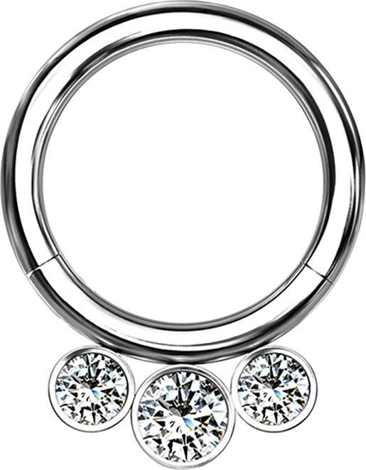 Immagine prodotto Star Piercing Anello a micro segmenti con cerniera in argento con tre cristalli (Titanio G23, senza ottone)
