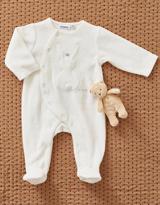Produktbild Noukies Strampler Velours mit Hase Weiss Gr. 62 (62)