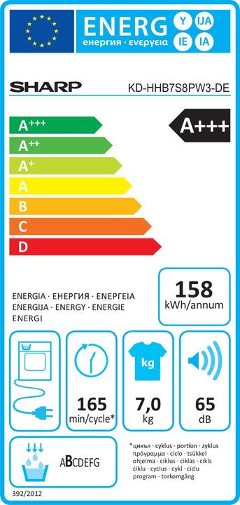 Energy Label Sharp KD-HHB7S8PW3-DE (7 kg, Right)