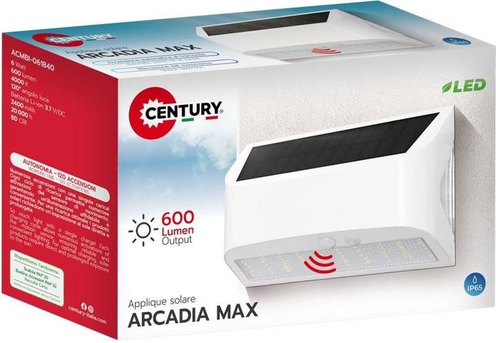 Actual product image Century Arcadia Max Solar LED wall light white (600 lm, IP65)