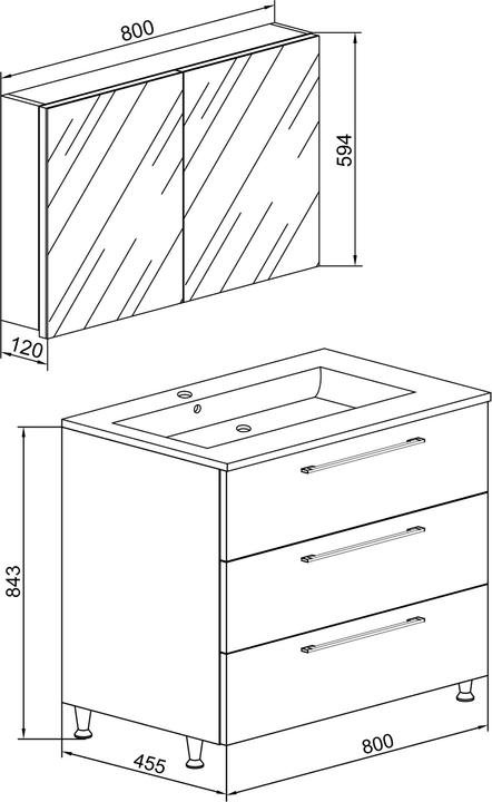 Produktbild VCM 3.-tlg. Stand Waschplatz Waschtisch Badinos 3 Schubladen Spiegelschrank