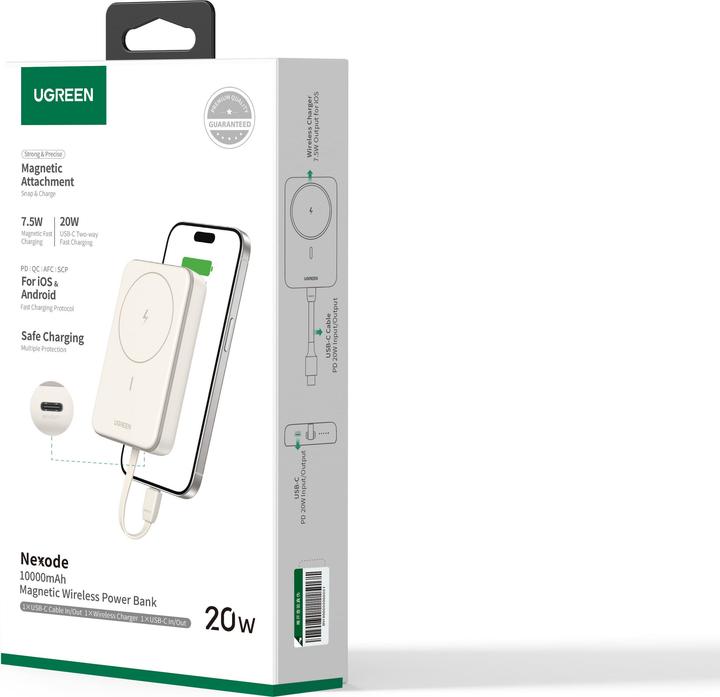 Produktbild Ugreen Magnetic Power Bank 10000mAh PB760, PD 20W, Magsafe + USB-C Cable (10000 mAh, 20 W)