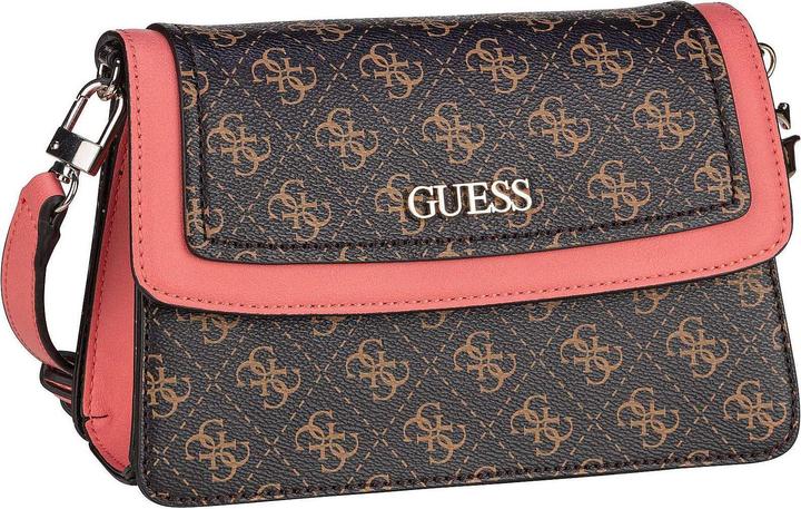 Actual product image Guess Camy, Synthetic Leather, 4G Logo, Textile Crossbody Bag, Coral/Brown