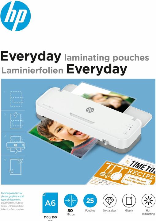 HP Laminating film Everyday A6, 80 µm, 25 pieces, Glossy (A6, 25 Piece, 80 µm)