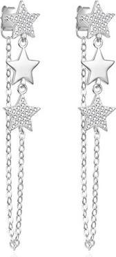 Agato Silver Long Earrings Stars With Zircons Agt-E051p