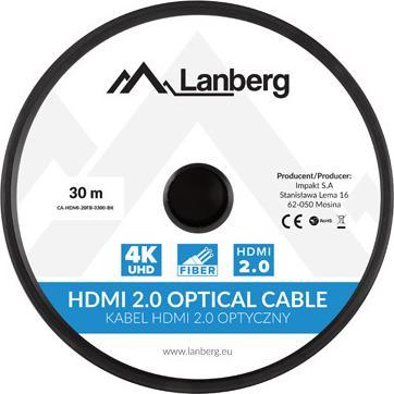 Actual product image Lanberg CA-HDMI-20FB-0300-BK optical cable HDMI M/M 30m v2.0 4K (30 m, HDMI)