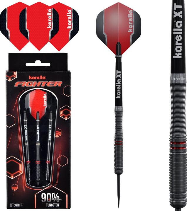 Produktbild Karella Dartpfeile Steeldart Fighter 22g, 3 Stück – Schwarz (22 g)