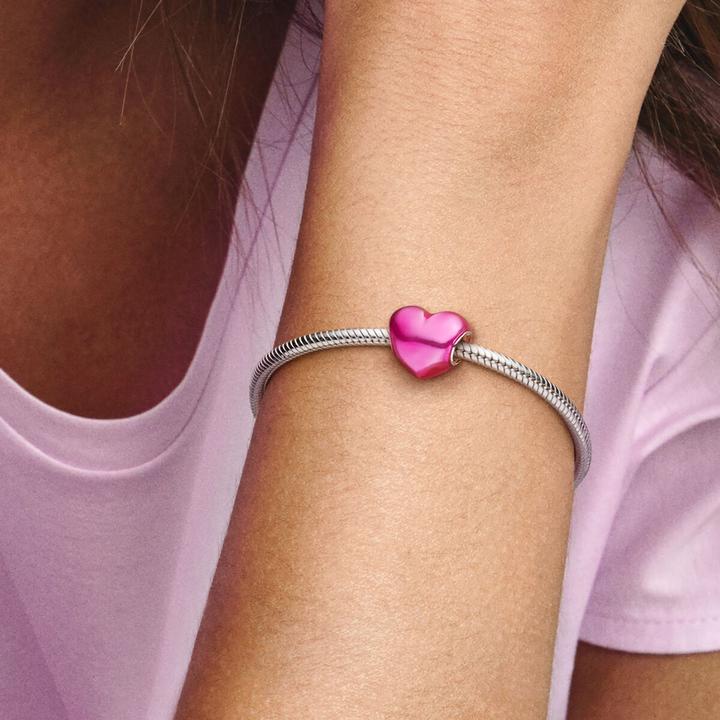 Image du produit Pandora Charm coeur métallique rose (Argent 925, Émail)
