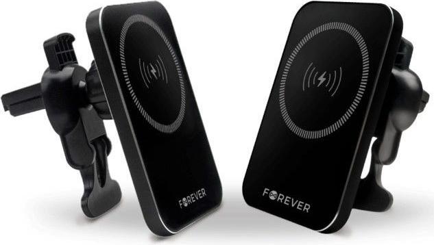 Image du produit Forever Support de voiture pour bouches d'aération MACH-100 magnétique avec recharge sans fil noir 15W