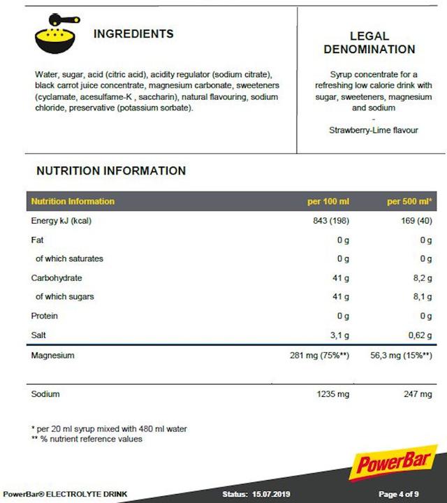 Nährwerte und Zutaten Powerbar Electrolyte Drink (Erdbeere-Limette, 1 x)
