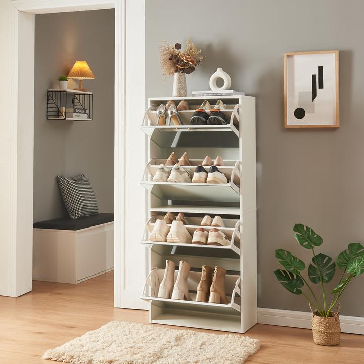 Produktbild En.Casa Schuhkipper Lund mit 4 verspiegelten Klappen Weiss
