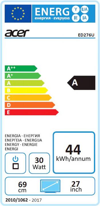 Energy Label Acer ED276U (2560 x 1440 pixels, 27")