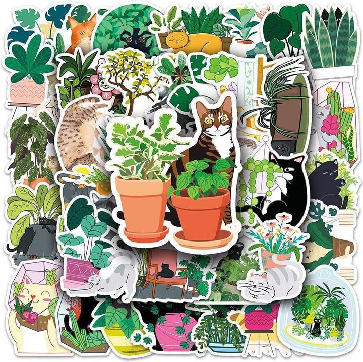Image du produit JTI Stickers mignons - chats et plantes - 50 pcs