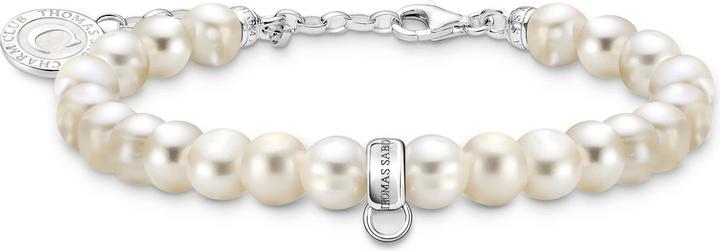 Thomas Sabo Member Charm-Armband mit weissen, ovalen Perlen Silber (19 cm, Kaltemail, 925 Sterlingsilber)