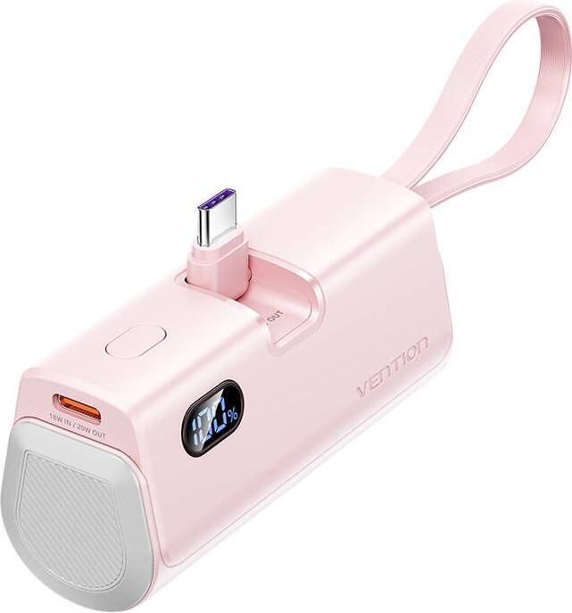 Produktbild Vention LED Display 4800mAh Power Bank (USB-C + Lightning + USB-C) 22.5W Pink Foldable USB-C Type (4800 mAh, 22.50 W, 17760 Wh)