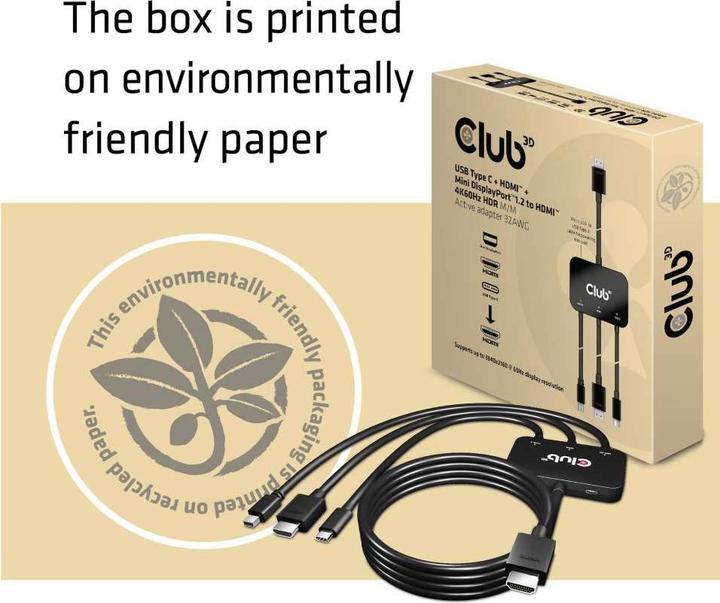 Produktbild Club 3D Aktiver Adapter Multiport zu HDMI 4K60Hz (USB Typ-C, Mini DP, HDMI, 8 cm)