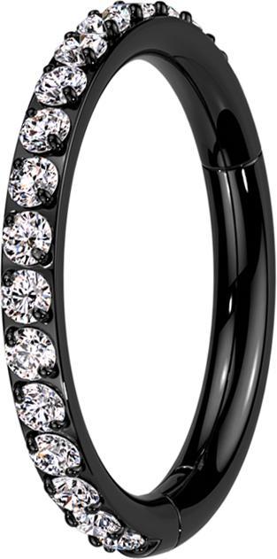 Produktbild Star Piercing Micro Segmentring klappbar schwarz seitlich Kristalle silber (Titan G23, ohne Messing)