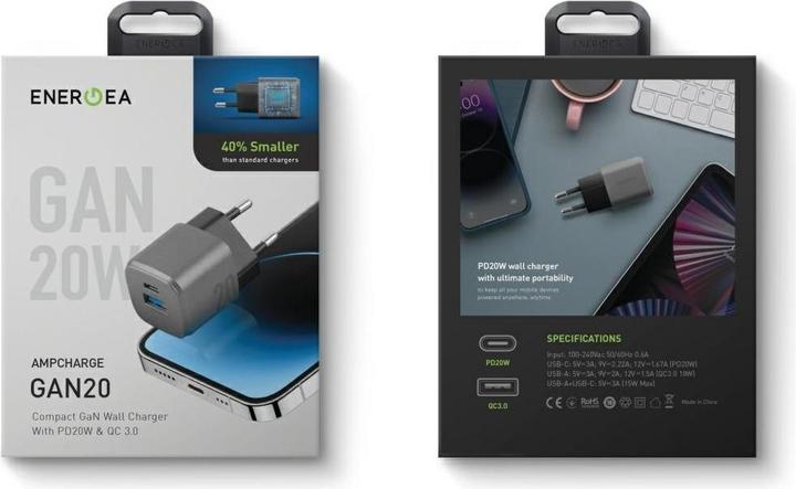 Image du produit Energea Wall Charger Ampcharge GaN20 1C1A PD/QC3.0 20W EU gunmetal (20 W)