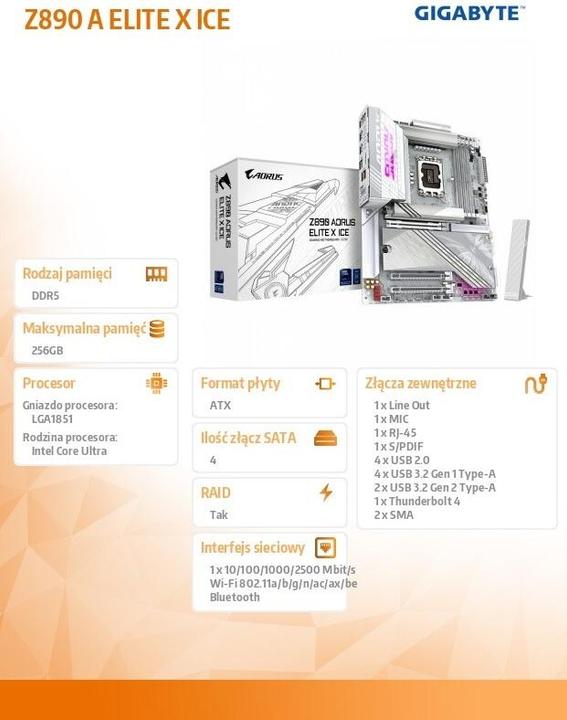Actual product image Gigabyte Z890 AORUS Elite X ICE (LGA 1851, Intel Z890, ATX)