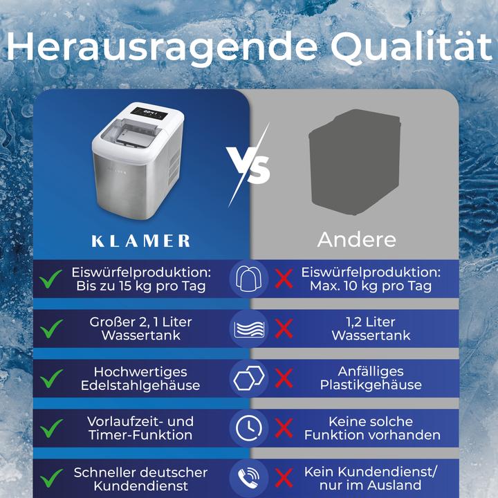 Immagine prodotto KLAMER Eiswürfelmaschine 2.1 L Wassertank, 120 W Ice Maker