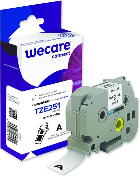 Produktbild Wecare Schriftband kompatibel zu BROTHER TZE-251 schwarz auf weiss (2.40 cm, Weiss)