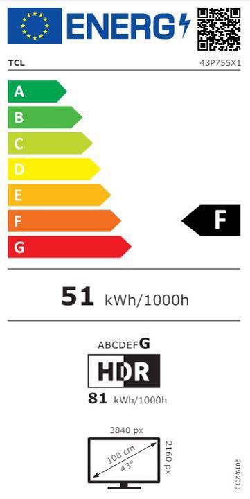 Energie-Label TCL 43P755 (43", LED, 4K, 2024)