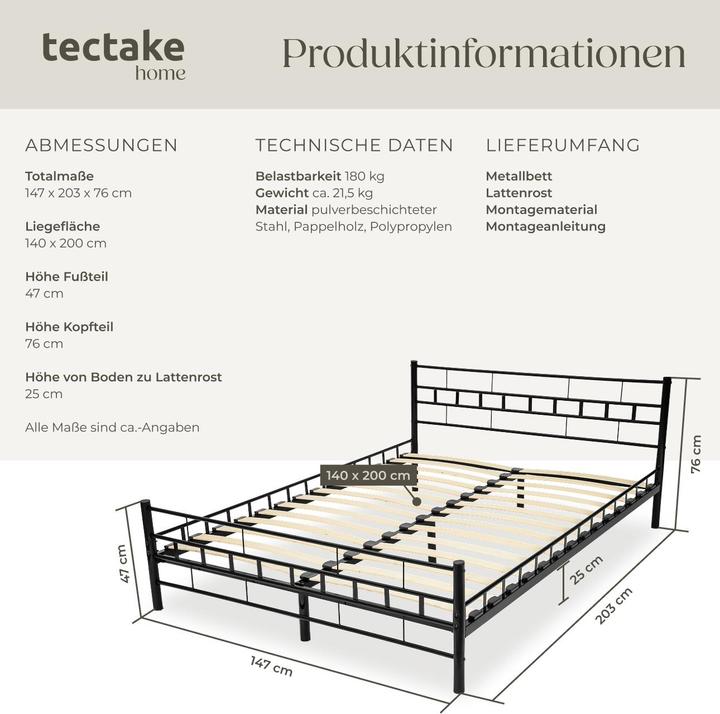 Image du produit tectake Lit Adulte (200 x 140 cm)