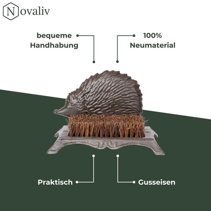 Produktbild Novaliv Gusseiserne Schuhbürste mit Tiermotiv Igel Premium Qualität einfache Handhabung für (1 x)
