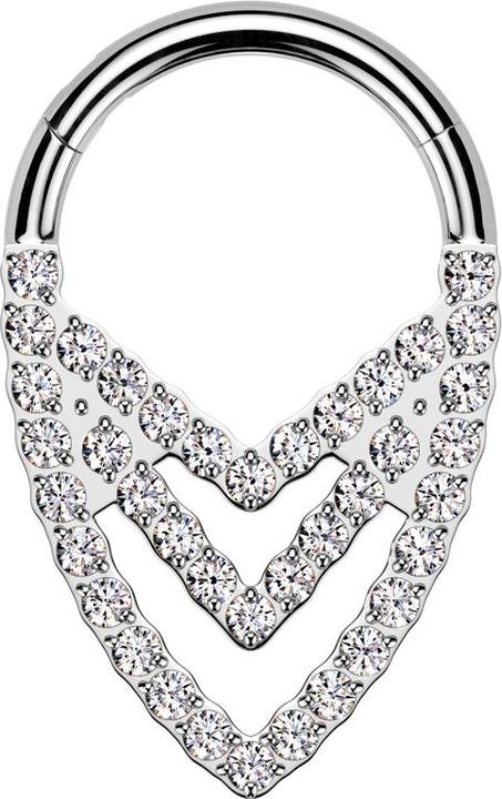 Actual product image Star Piercing Micro segment ring hinged silver three angle crystals silver (Titanium G23, without brass)