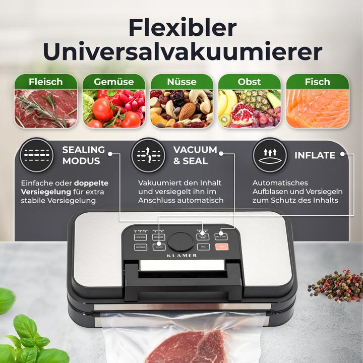 Produktbild KLAMER Premium Vakuumiergerät für Lebensmittel - Vakuumierer für trockene & feuchte Lebensmitte…