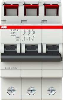 Image du produit ABB S203S-C20 Disjoncteur 20A 3 pôles 6kA caractère C