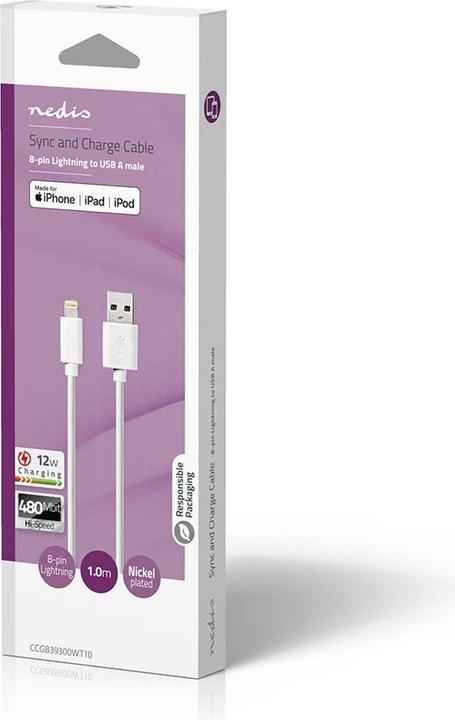 Produktbild Nedis USB A – Lightning (1 m, USB 2.0, 12 W)