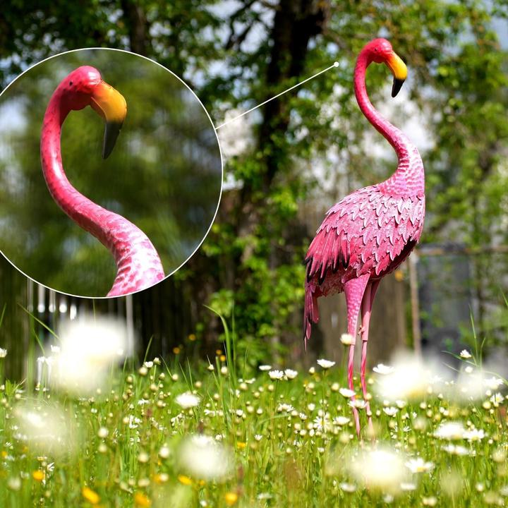 Image du produit Hermex Flamant rose en métal Décoration de jardin Sculpture de jardin