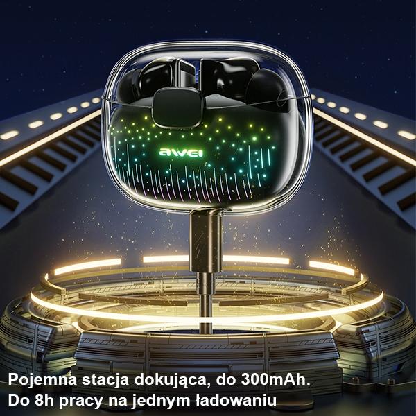Actual product image Awei słuchawki Bluetooth 5.3 T52 Pro2 TWS + stacja dokująca czarny/black (Wireless)