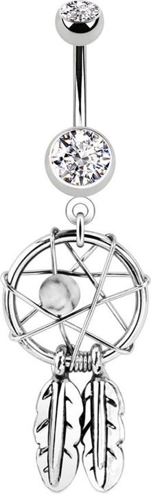 Star Piercing Banane silber mit Anhänger Traumfänger und Kugel silber (Chirurgenstahl 316L, ohne Messing)
