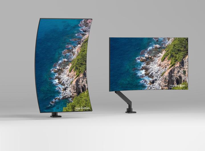 Produktbild Manhattan Tischhalterung mit USB-Ports und Gasdruckfeder mit extrem hoher Traglast für einen Monitor, Aluminiu (Tisch, 57")