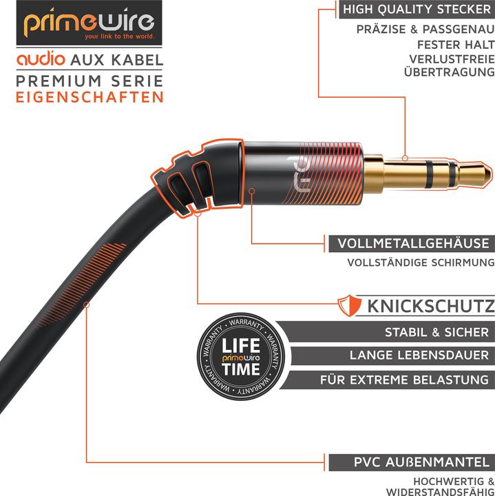 Produktbild Primewire AUX zu 3,5mm Klinke Audio Kabel, HiFi Klinkenkabel für Audiogeräte Premium Series (2 m, 3.5mm Klinke (AUX))