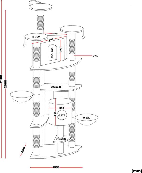 Actual product image Wiltec Corner scratching post grey 210cm cat scratching post cat tree climbing tree cat (210 cm, Grey)