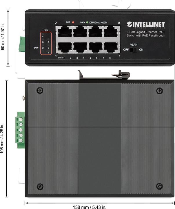 Produktbild Intellinet 8-Port PoE+ Gigabit Switch mit PoE-Passthrough (8 Ports)