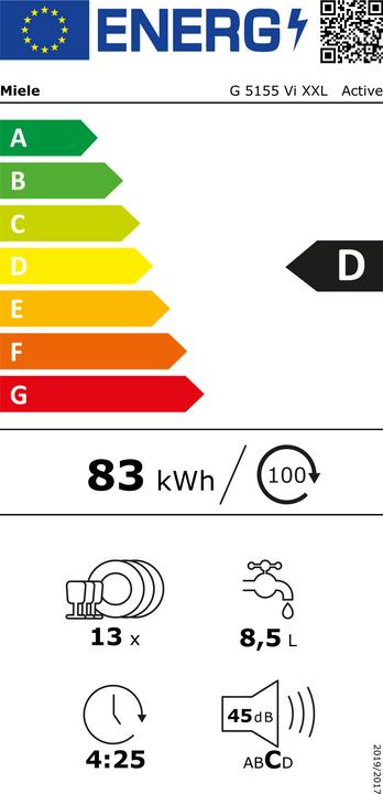 Energie-Label Miele G 5155 Vi XXL Active Vollintegrierter Geschirrspüler XXL Edelstahl 12087130