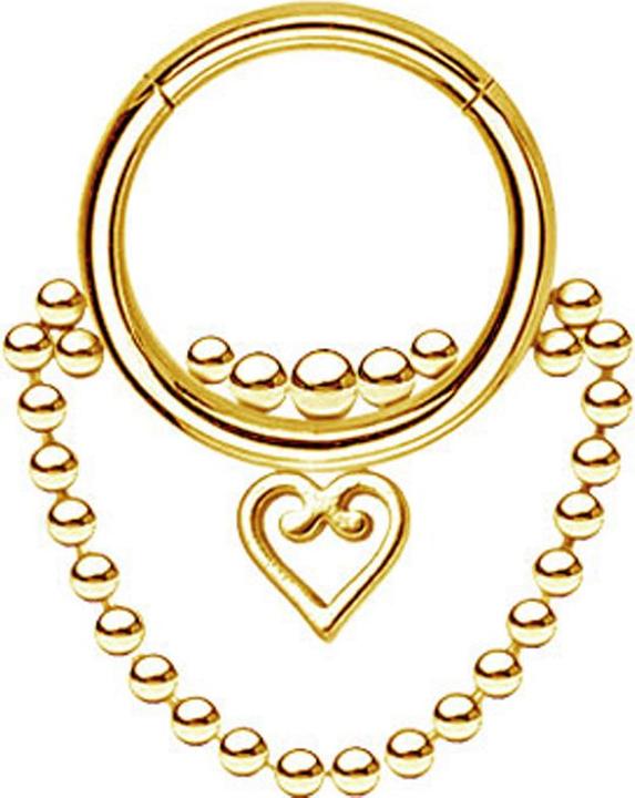 Immagine prodotto Star Piercing Anello a micro segmenti incernierato con sfere placcate in oro e catena con ciondolo a cuore (senza ottone, Acciaio chirurgico 316L)