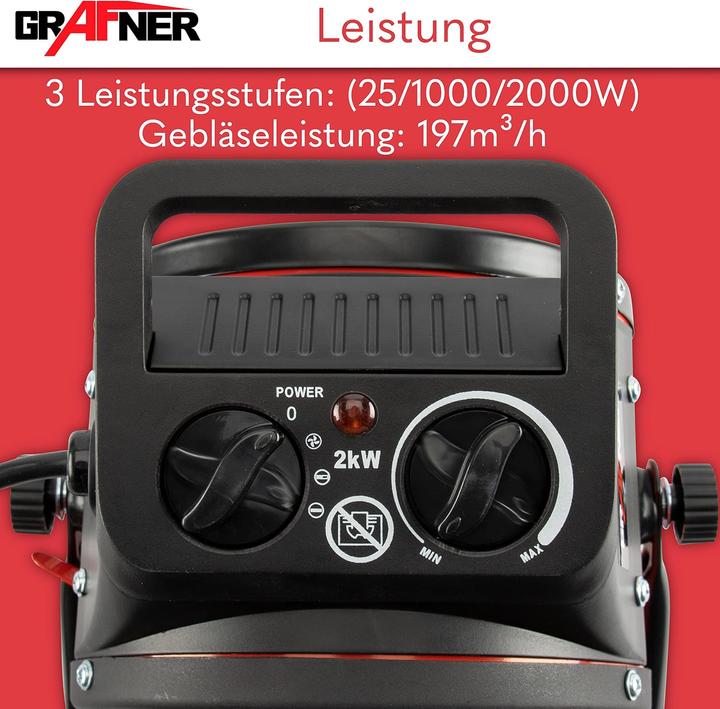 Produktbild Grafner Elektroheizer Heizlüfter Bauheizer 2000 Watt Heizstrahler EH10933 (2000 W)