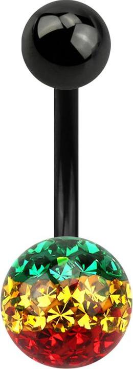 Produktbild Star Piercing Banane schwarz mit Kugel und Kristall Kugeln Rasta Epoxy Schutzschicht (ohne Messing, Titan G23)